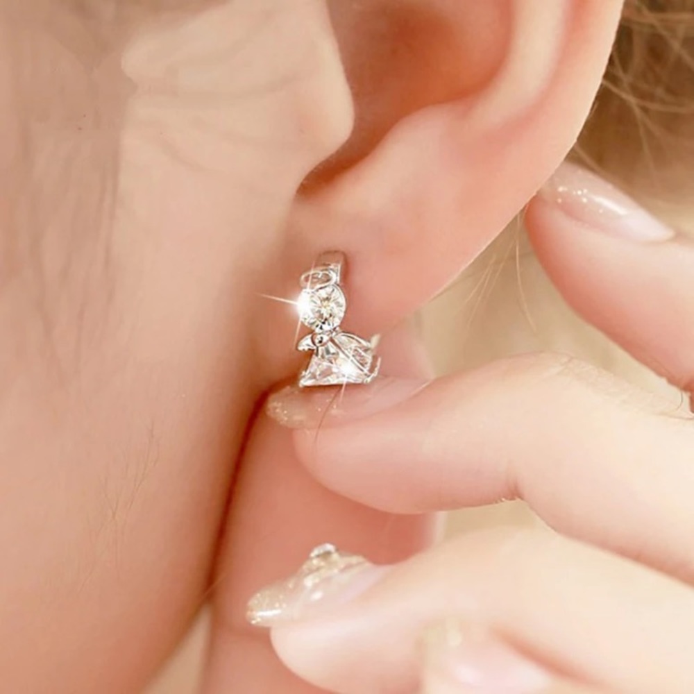 Sterling Silver 925 Angle Huggie  Hoop Earrings - Picture 4 of 4